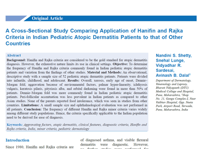 Study Comparing Application of Hanifin and Rajka Criteria